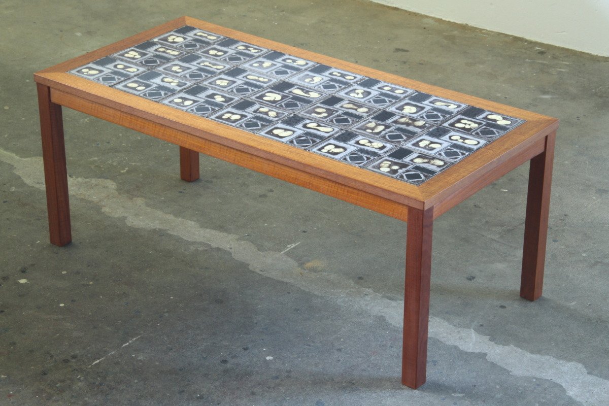 Danish Teak Coffee Table with Ceramic Tile Top, 1960s mid-century modern