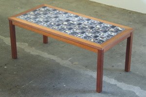 Danish Teak Coffee Table with Ceramic Tile Top, 1960s mid-century modern