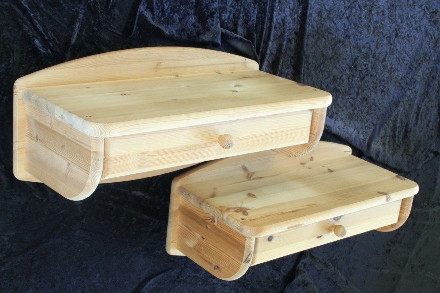 Vintage Chunky Danish Wall Hanging Bedside Tables in Pine, 1970s/80s, Set of 2