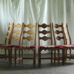 Vintage 1960s Danish Brutalist set of 6 Ladder Oak Chairs style of Kjærnulf