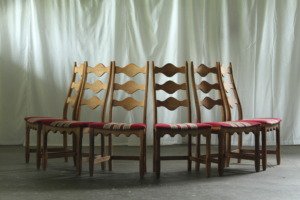 Vintage 1960s Danish Brutalist set of 6 Ladder Oak Chairs style of Kjærnulf