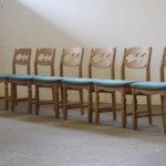 6 Vintage Danish Brutalist Oak Razorblade Dining Chairs, H. Kjærnulf style 1960s