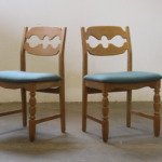 6 Vintage Danish Brutalist Oak Razorblade Dining Chairs, H. Kjærnulf style 1960s