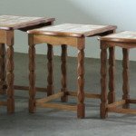 Vintage Danish Oak Nesting Tables with Ceramic Tile Tops, 1970s Set of Three