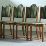 Vintage Set of Four Slim Oak Dining Chairs with Upholstered Backs