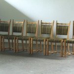 Vintage set of 6 Brutalist Oak Dining Chairs