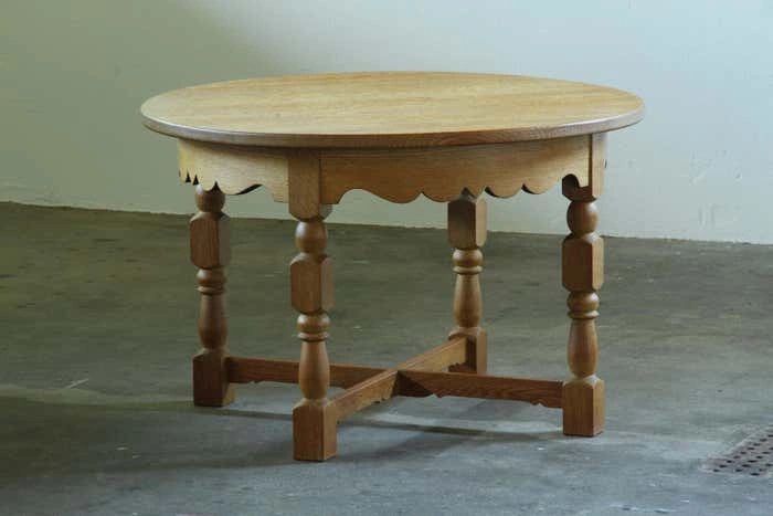Vintage Small Brutalist Solid Oak Coffee Table Style of Henning Kjærnulf – 1960s