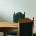 Vintage set of Four Brutalist Oak Dining Chairs, Green Velvet, Denmark, 1960s