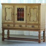 Vintage Oak Display Cabinet / Vitrine with Leaded Glass, Denmark, 1960s