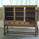 Vintage Oak Display Cabinet / Vitrine with Leaded Glass, Denmark, 1960s