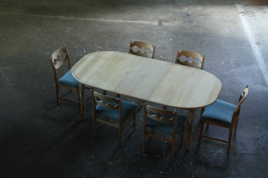 Vintage Scandinavian Solid Oak Extendable Dining Table with Two Leaves - 1960s