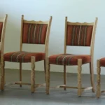 Set of Four Vintage Scandinavian Oak Dining Chairs with Original Patterned Uphol