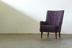 Vintage Mid-Century Modern Wingback Armchair in Striped Upholstery, 1950s