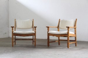 Vintage Brutalist Razorblade Oak Lounge Chairs, Henning Kjærnulf Denmark, 1960s