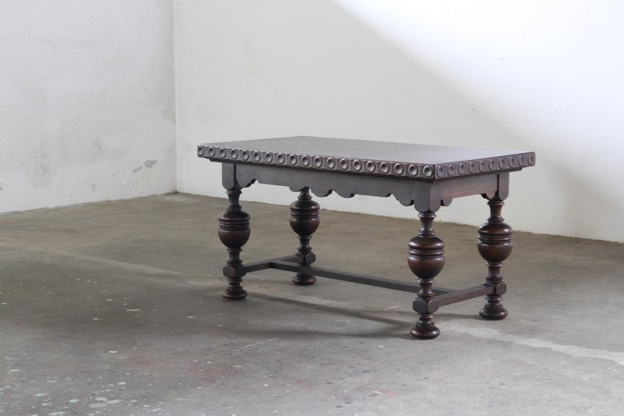 Vintage Renaissance Revival Dark Oak Coffee Table, 1900s.