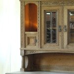 Vintage Danish Oak Buffet Cabinet with Crystal Glass Doors, Farmhouse, 1850s