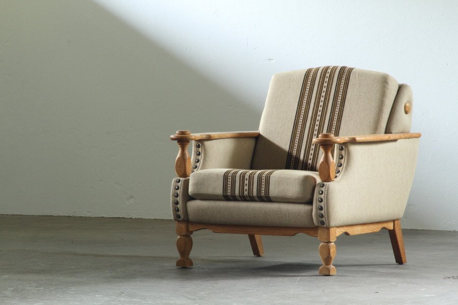 Vintage 1960s Low Lounge Arm Chair Oak, Style of Henning Kjærnulf