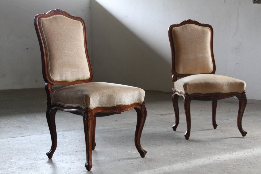 Pair of Vintage Danish Antique 18th century Chairs, style of Louis XV