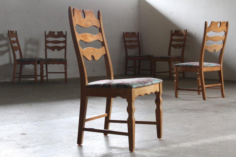Vintage Highback Razorblade Light Oak Chairs by Kjærnulf, 1960s, Danish Design